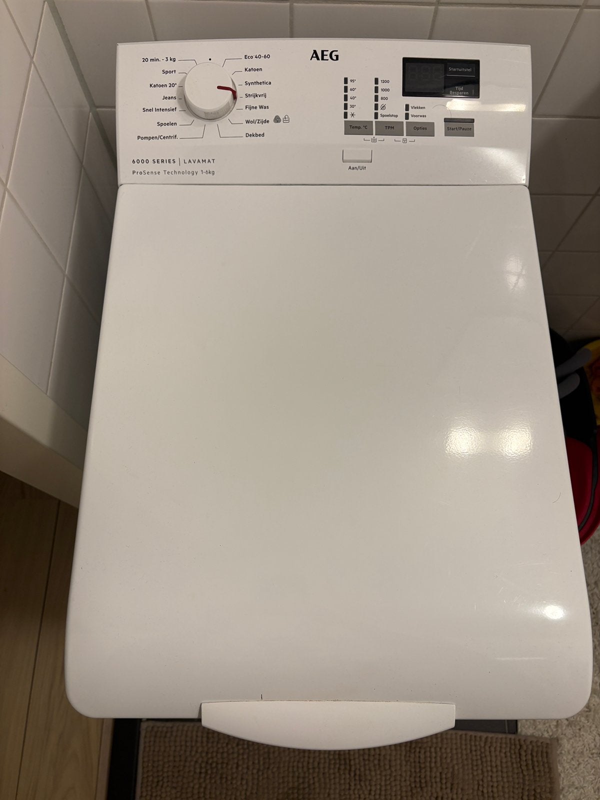 Bovenlade wasmachine - AEG 6000 series Lavamat met Pro sense, Witgoed en Apparatuur, Wasmachines, Ophalen, Zo goed als nieuw, 85 tot 90 cm