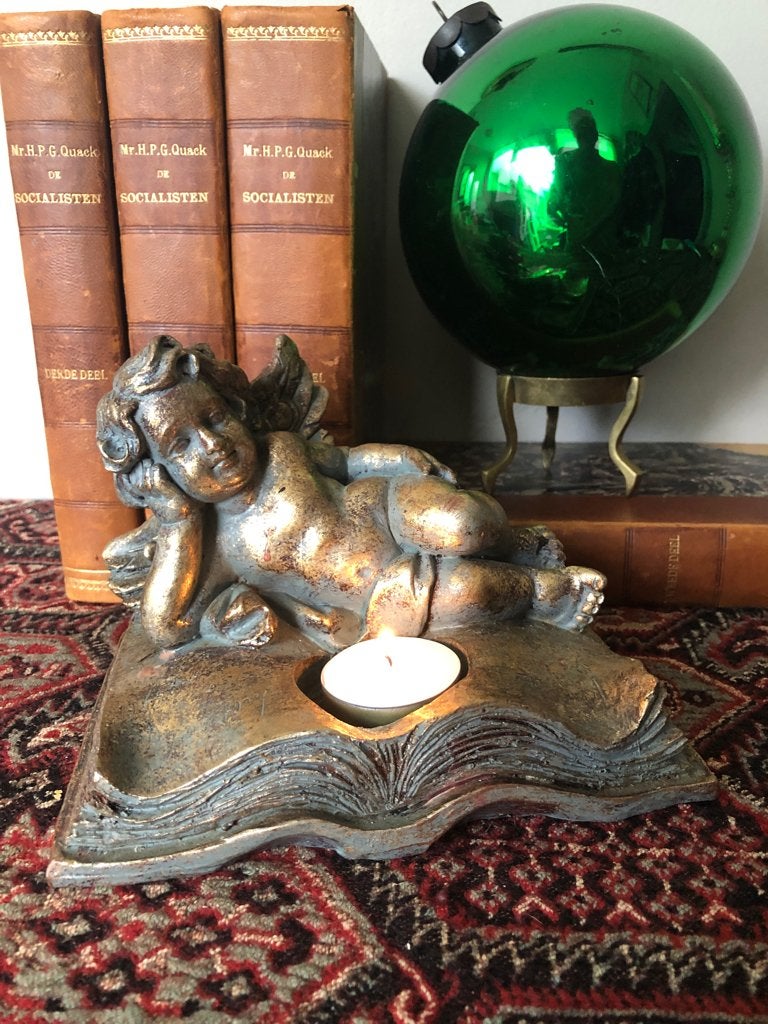 Engel  op boek - Waxinelichthouder - Kerst decoratie, Ophalen of Verzenden
