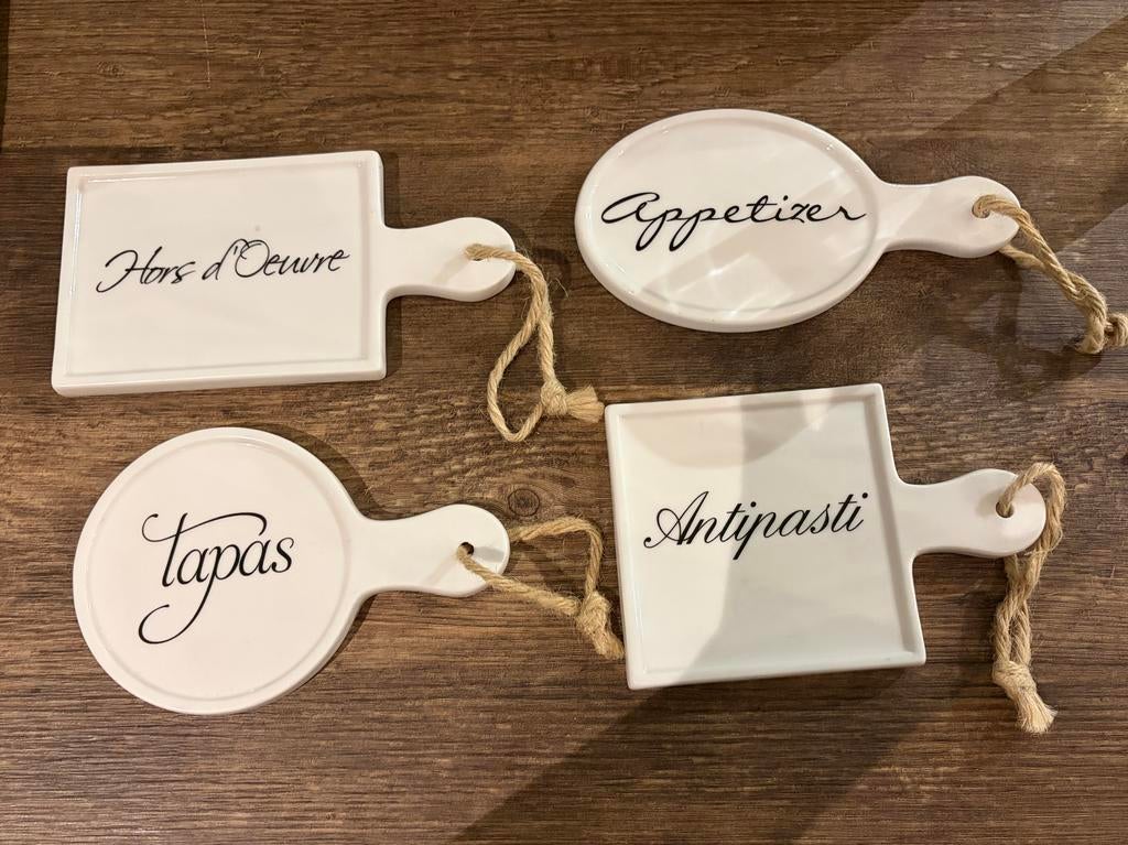 Rivièra Maison tapas/hapjes bordjes set van 4, Huis en Inrichting, Keramiek, Ophalen of Verzenden, Zo goed als nieuw, Bord(en)