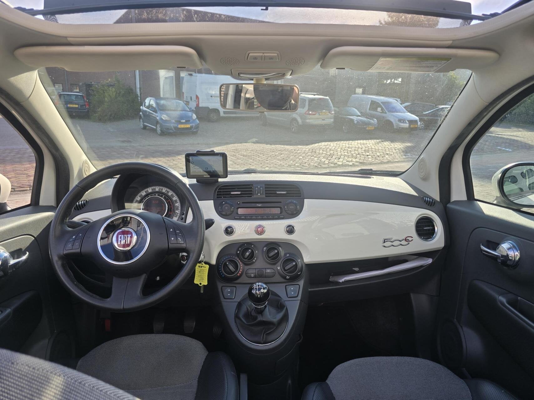 Fiat 500 C 0.9 TwinAir Turbo Lounge Cabrio/PDC/Navi/Airco, Gebruikt, Leder en Stof, Wit, Origineel Nederlands