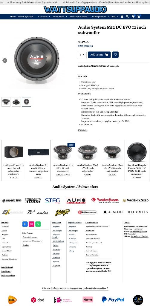 Audio System M12 DC EVO 12 inch subwoofer 500W RMS, Auto diversen, Autospeakers, Info@optimount.nl, Nieuw, Ophalen of Verzenden
