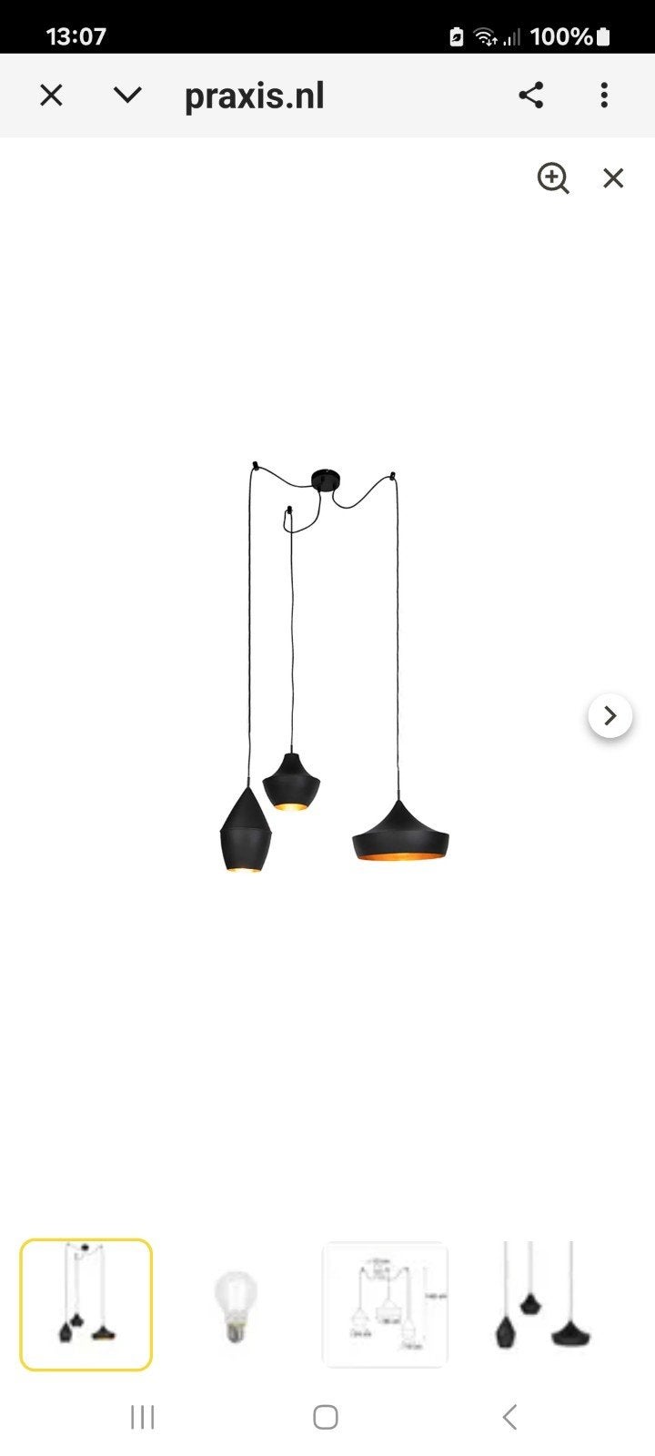 Set van 3 zwarte hanglampen, Huis en Inrichting, Lampen | Hanglampen, Ophalen, Zo goed als nieuw, Metaal, Modern, Industrieel