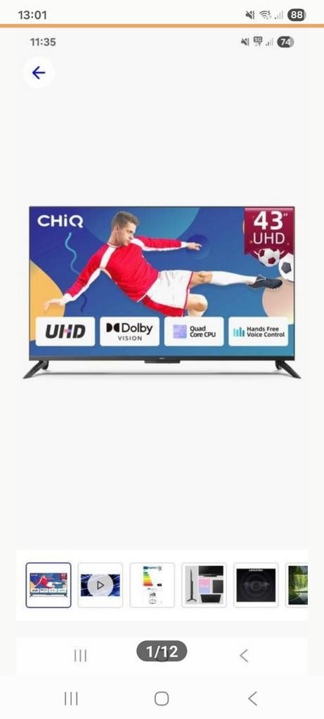 Defecte Chiq tv 4k tv 43 inch Smart, Ophalen