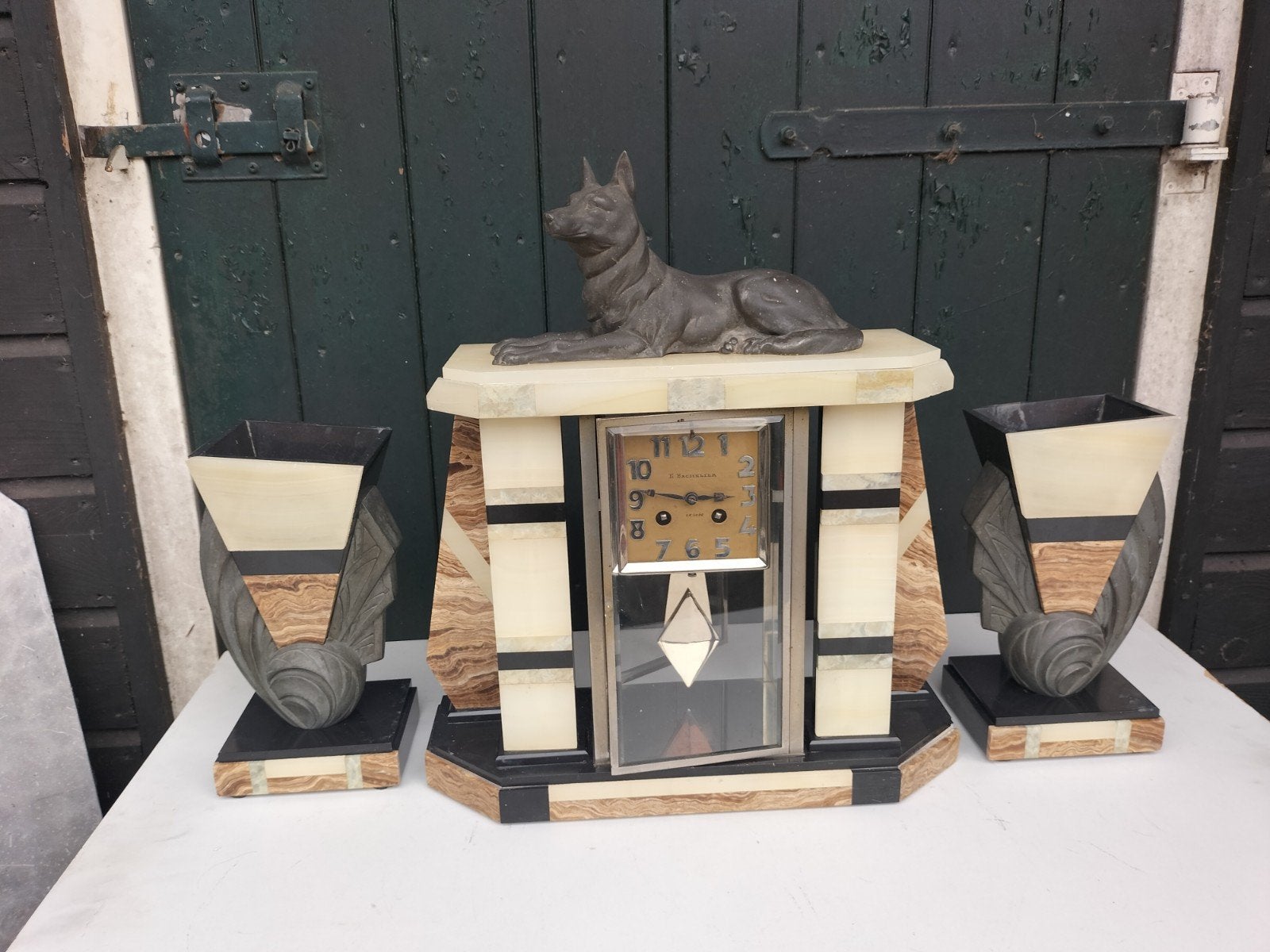 Compleet Art Deco klokkenstel set E. Bachelier - Le Lude, Antiek en Kunst, Antiek | Klokken, Ophalen