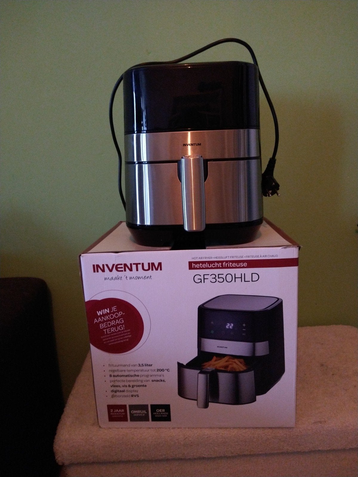 Inventum GF350HLD Heteluchtfriteus airfryer moet weg !e, 3 tot 4 liter, Ophalen of Verzenden, Zo goed als nieuw, Uitneembare binnenpan