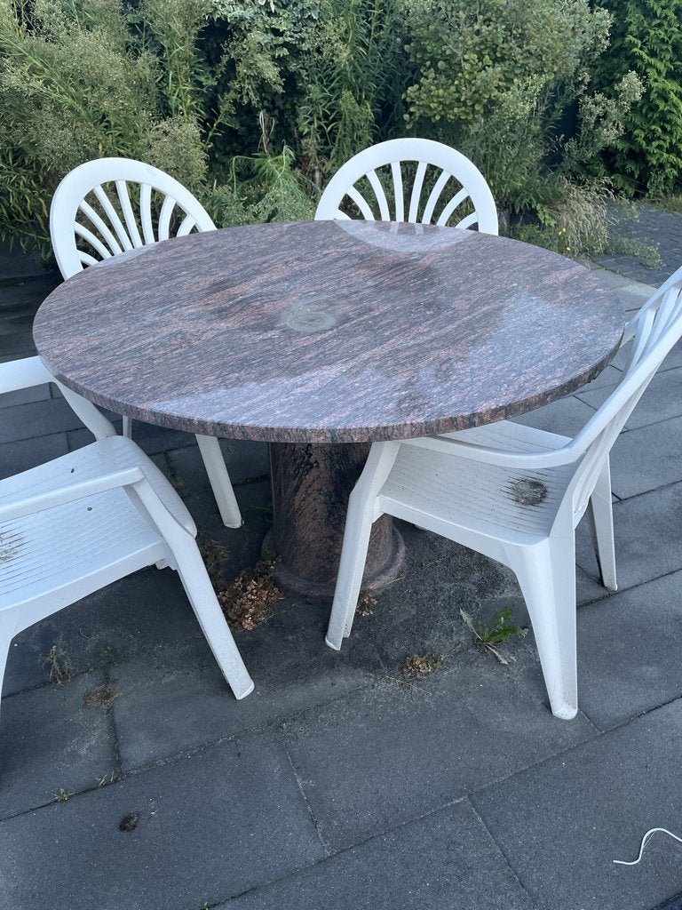 Granieten buiten tafel met 4 stoelen, Ophalen, Gebruikt, Tuinset, Overige materialen