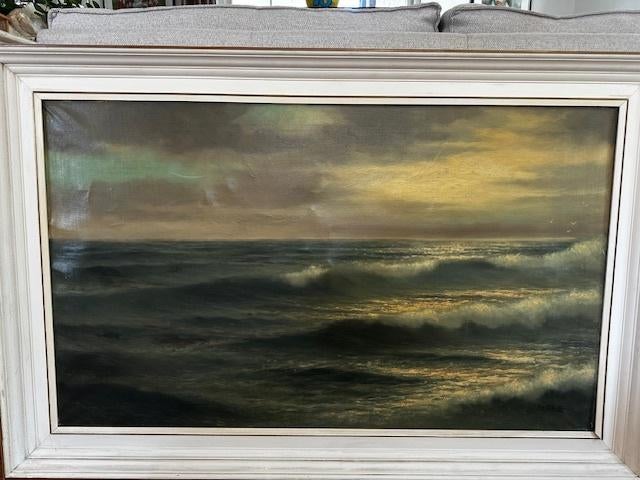 Groot olieverfschilderij Zeegezicht, Antiek en Kunst, Ophalen