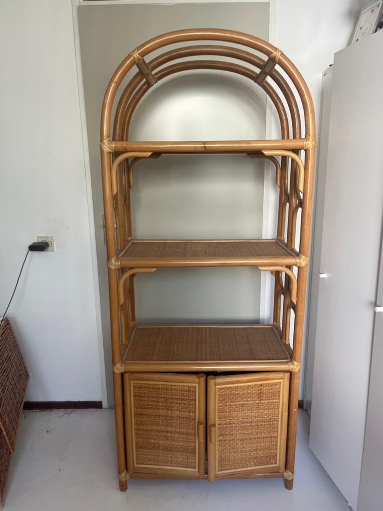 Vintage Rotan Kast / Boekenkast met Deuren, Ophalen, Gebruikt, Minder dan 150 cm, 150 tot 200 cm