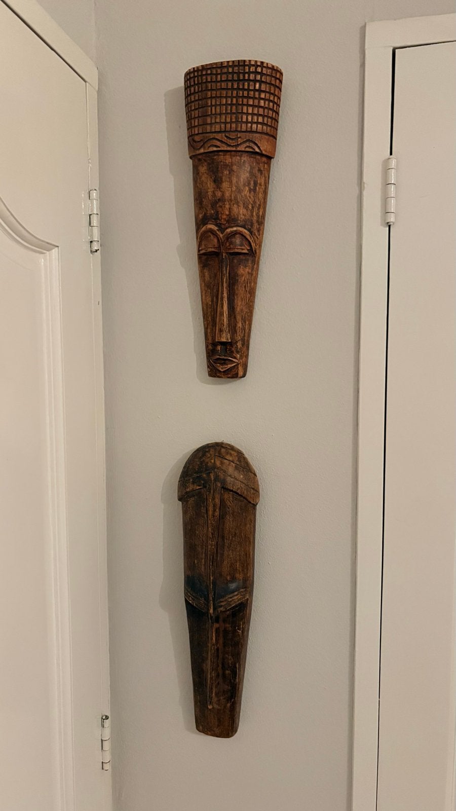 Set van 2 Afrikaanse houten maskers - Wanddecoratie, Hout, Bruin, Afrika, Masker