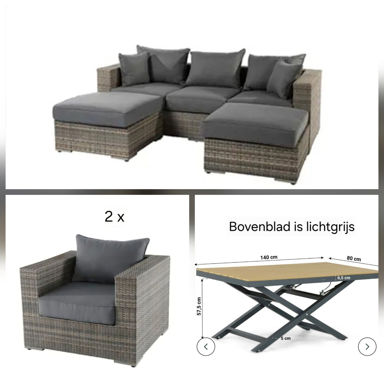loungeset 7+ persoons met verstelbare tafel, Tuin en Terras, Tuinsets en Loungesets, Ophalen, Bank, Kunststof, Zo goed als nieuw