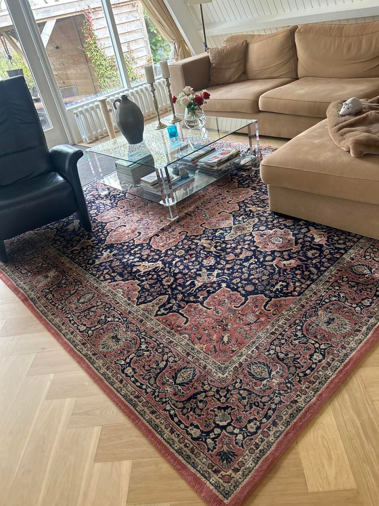 Vintage Hamadir vloerkleed - 50 jaar oud, Gebruikt, Blauw, Ophalen of Verzenden, 200 cm of meer
