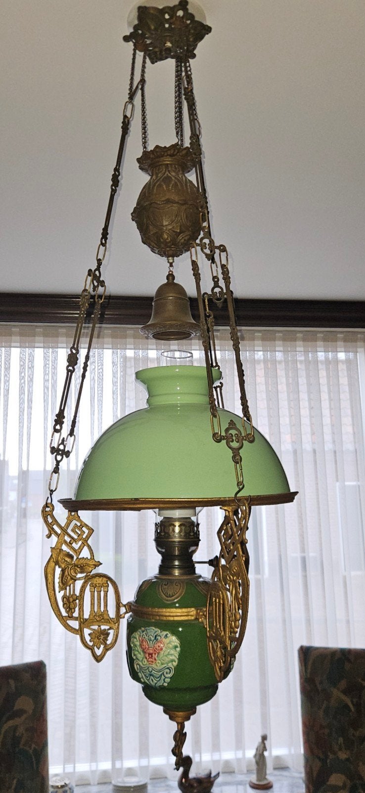 Antieke Majolica petroleumlamp, Antiek en Kunst, Ophalen of Verzenden