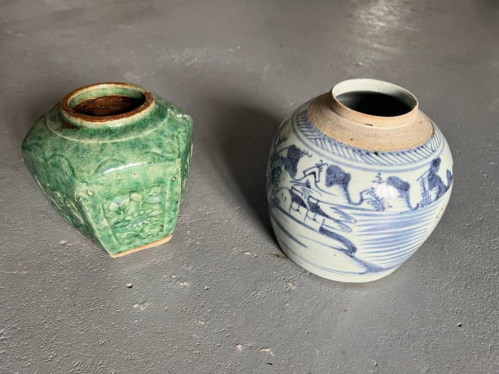 2 oude antieke Chinese gemberpotten aardewerk China, Ophalen of Verzenden