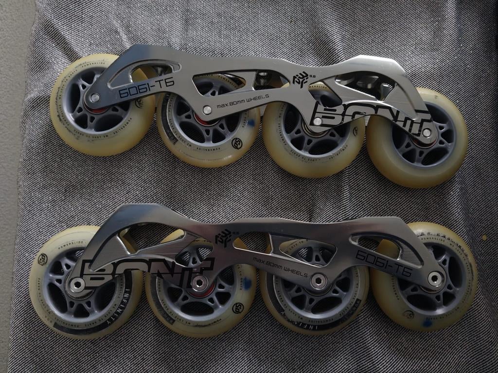 4*80 skeelerframe Bont + 4 powerslide wielen 1 seizoen oud, Gebruikt, Kinderen, Ophalen of Verzenden, Inline skates 4 wielen