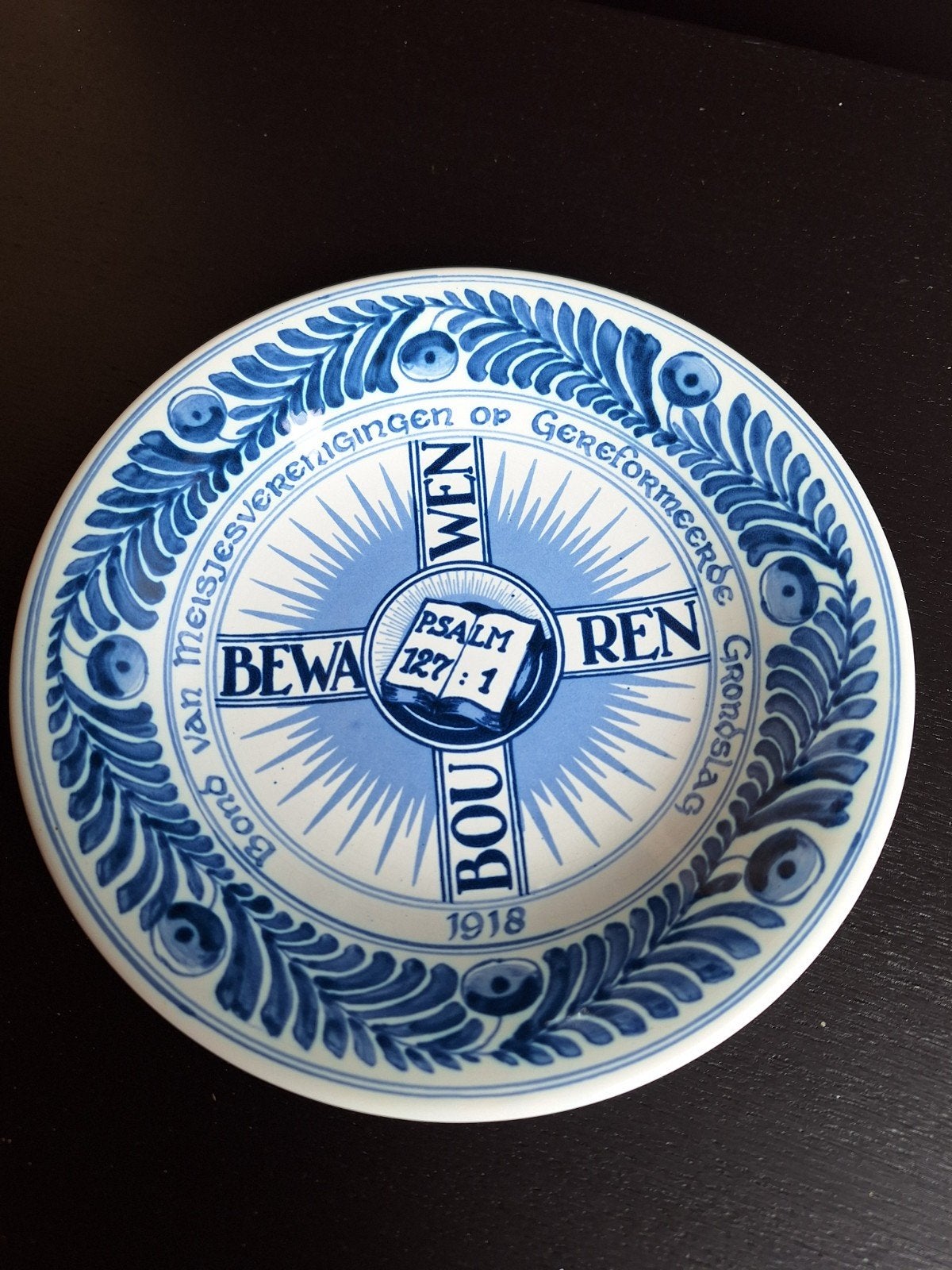 Delfts Blauw Gedenkbord 1918 - Bond van Meisjesverenigingen, Ophalen