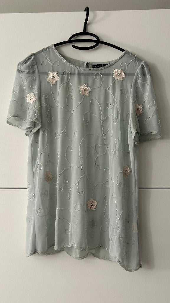 Transparante grijze blouse met pailletten, Atmosphere, Ophalen of Verzenden, Zo goed als nieuw, Maat 36 (S)