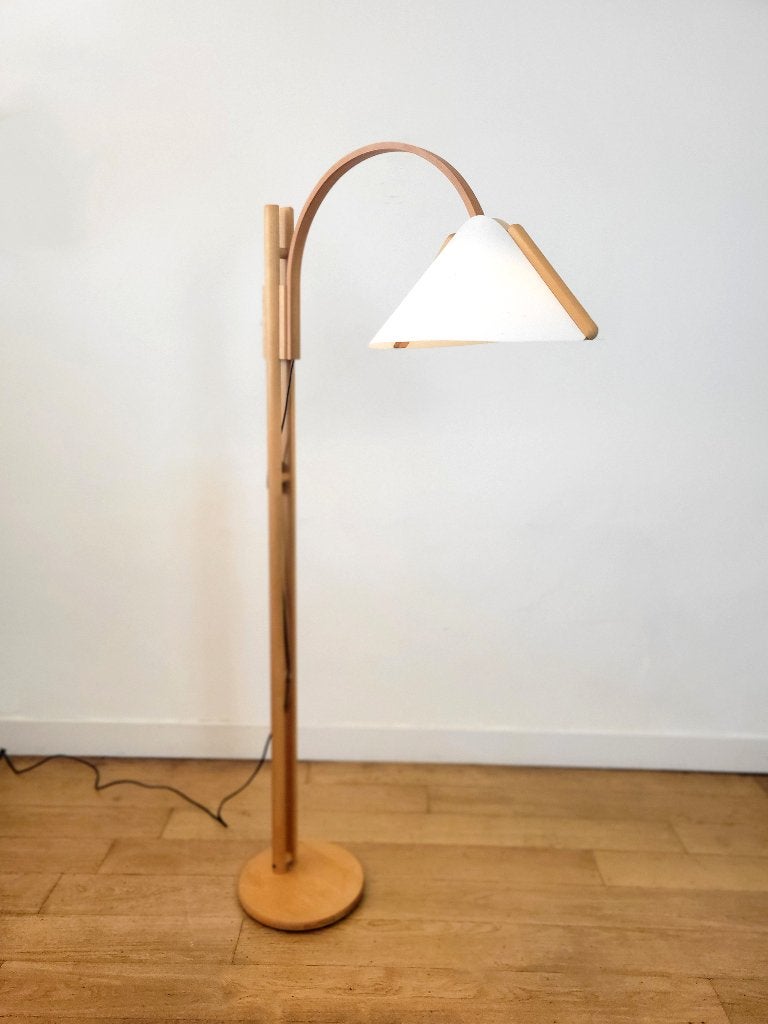 Vintage houten vloerlamp van Domus, Duitsland 1970, Hout, Gebruikt, Ophalen of Verzenden, Nvt