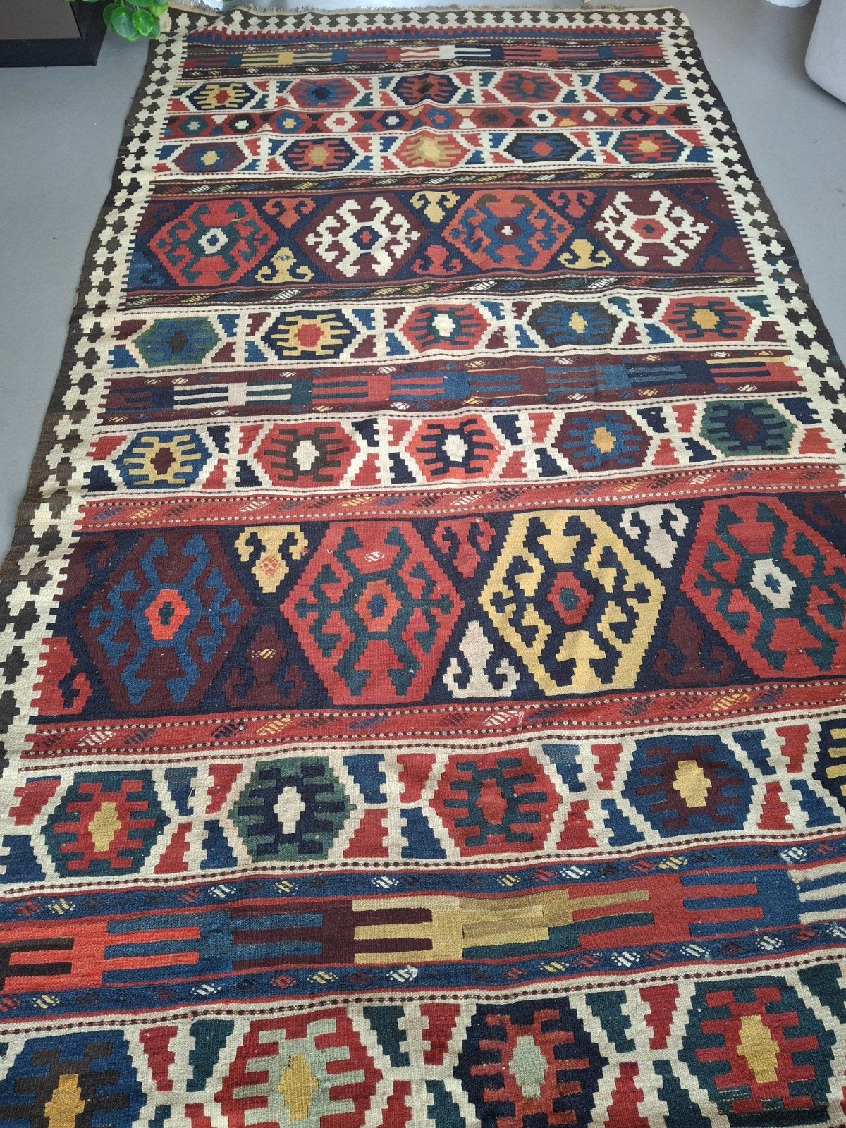 Prachtig Kelim tapijt - 2.85 x 1.50 cm, Gebruikt, 100 tot 150 cm, Geel, 200 cm of meer