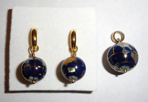 Oorbellen set creolen hanger globe wereldbol edelsteen, Overige materialen, Overige kleuren, Nieuw, Ophalen of Verzenden