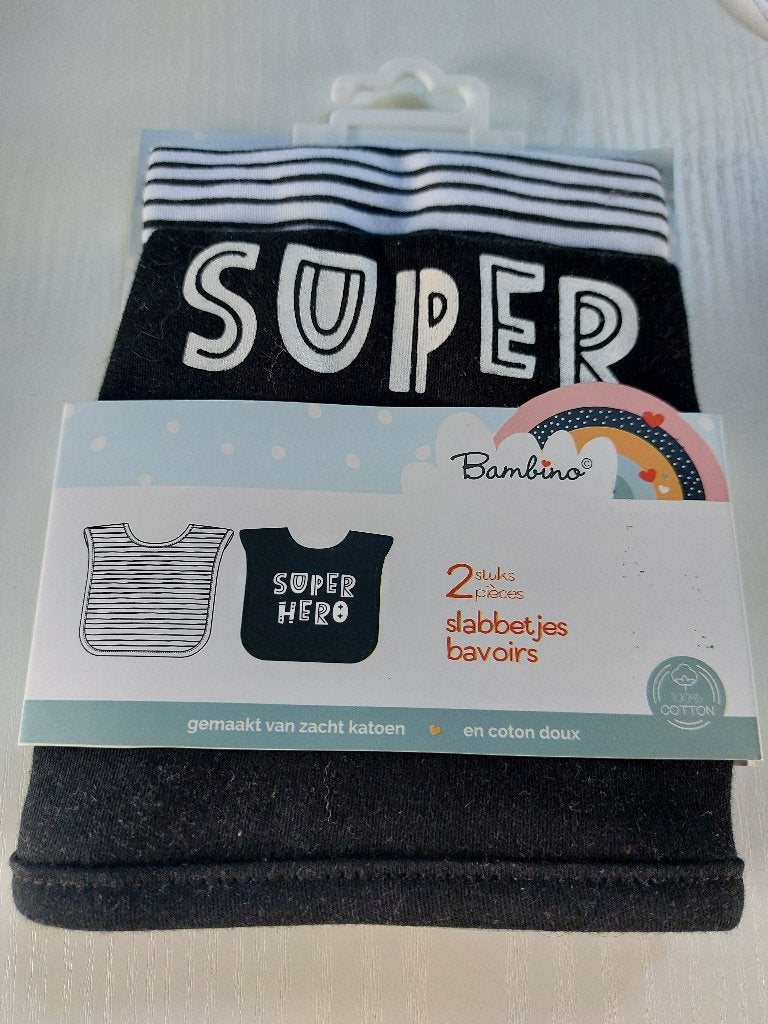 Nieuw, bambino 2 slabbetjes zwart en 1 wit-zwart, lees!, Ophalen of Verzenden, Nieuw, Slab