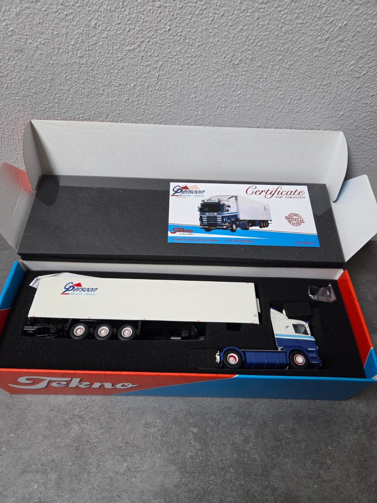 Tekno Scania 144L 530 V8 Persoon Maasdijk Holland, Overige merken, 1:32 tot 1:50, Ophalen of Verzenden, Zo goed als nieuw