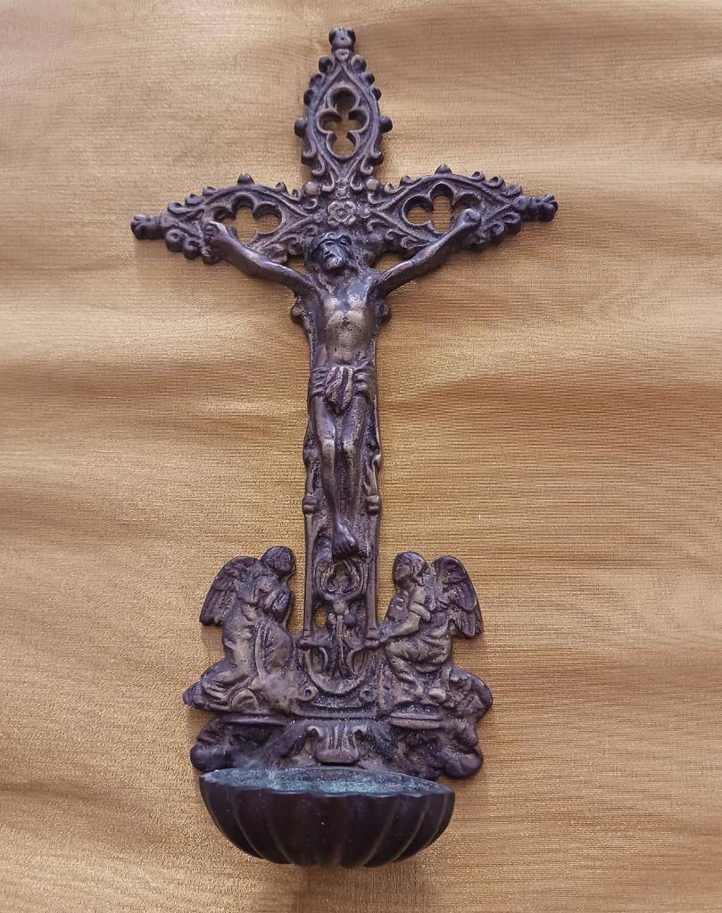 Bronzen wijwaterbak uit de 19e eeuw, Antiek en Kunst, Ophalen of Verzenden