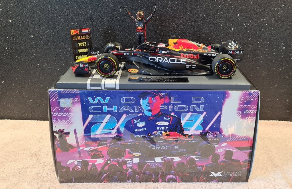 Max Verstappen Wereldkampioen Qatar 2023 1:18, Verzenden, Zo goed als nieuw, Auto, MiniChamps