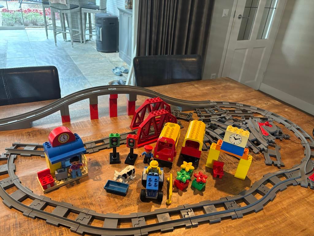 Lego Duplo trein met brug, Inclusief minifiguren, Gebruikt, Overige thema's, Lego