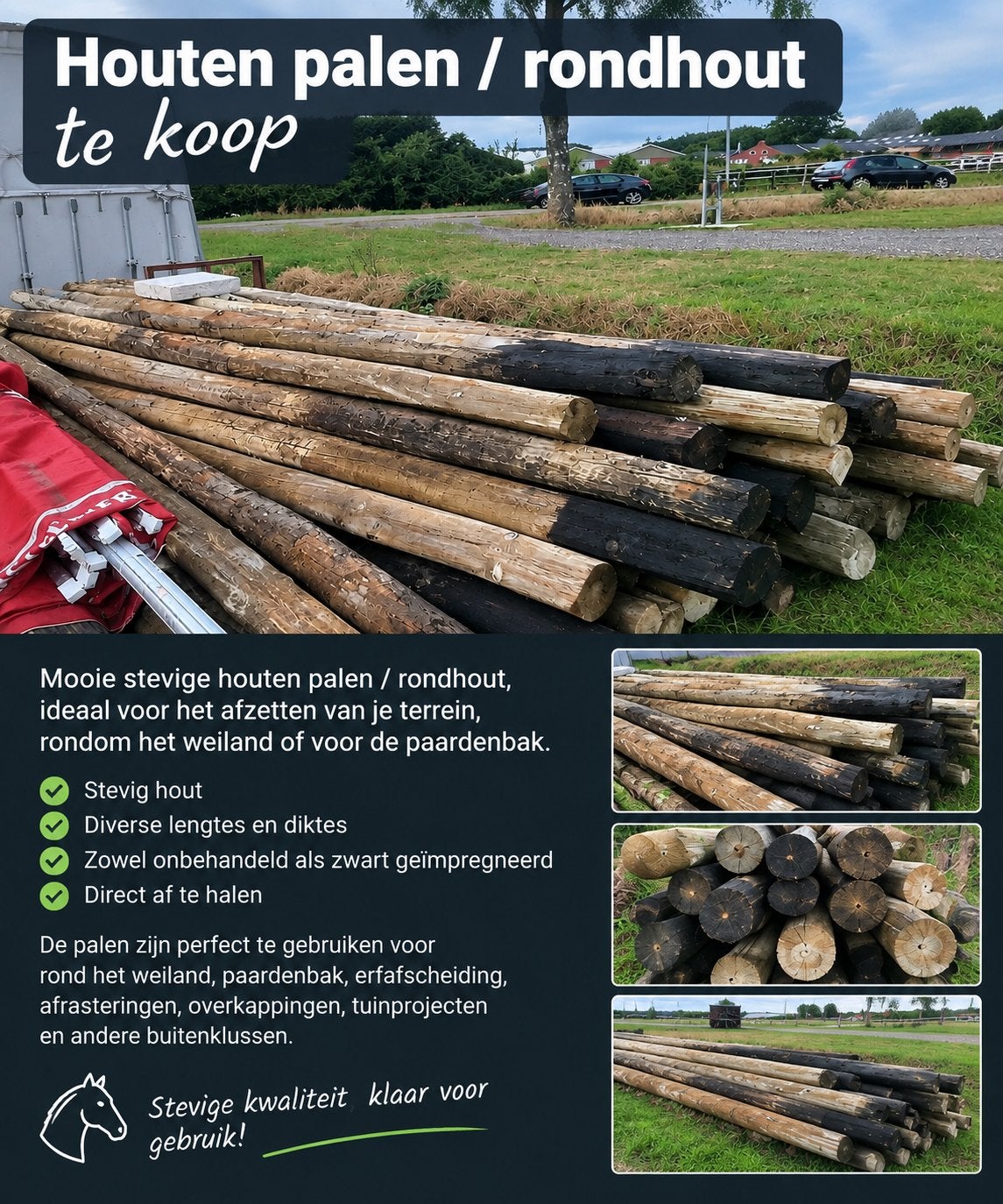 Houten palen / rondhout te koop - Diverse lengtes, Ophalen, Gebruikt, 250 cm of meer, Palen