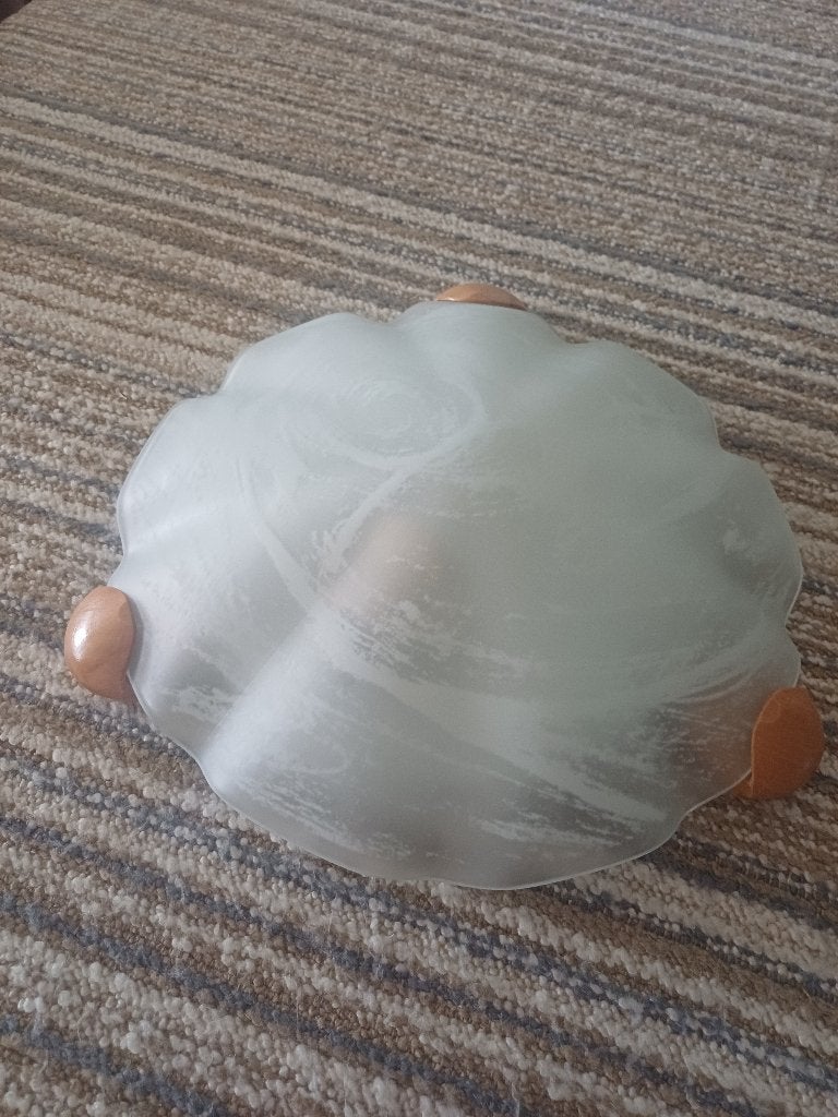 Mooie glazen gewolkte plafonniere, Ophalen, Vintage, E27 (groot), Zo goed als nieuw
