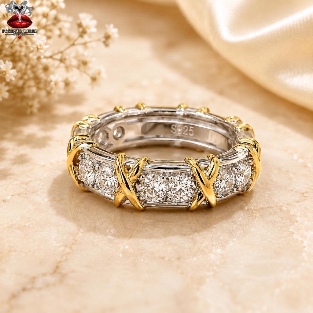 Liora Gold Kiss Moissanite Trouwringen Zilver Diverse Maten, Verzenden, Foreverrebelstudio@pm.me, 17 tot 18, Dame of Heer