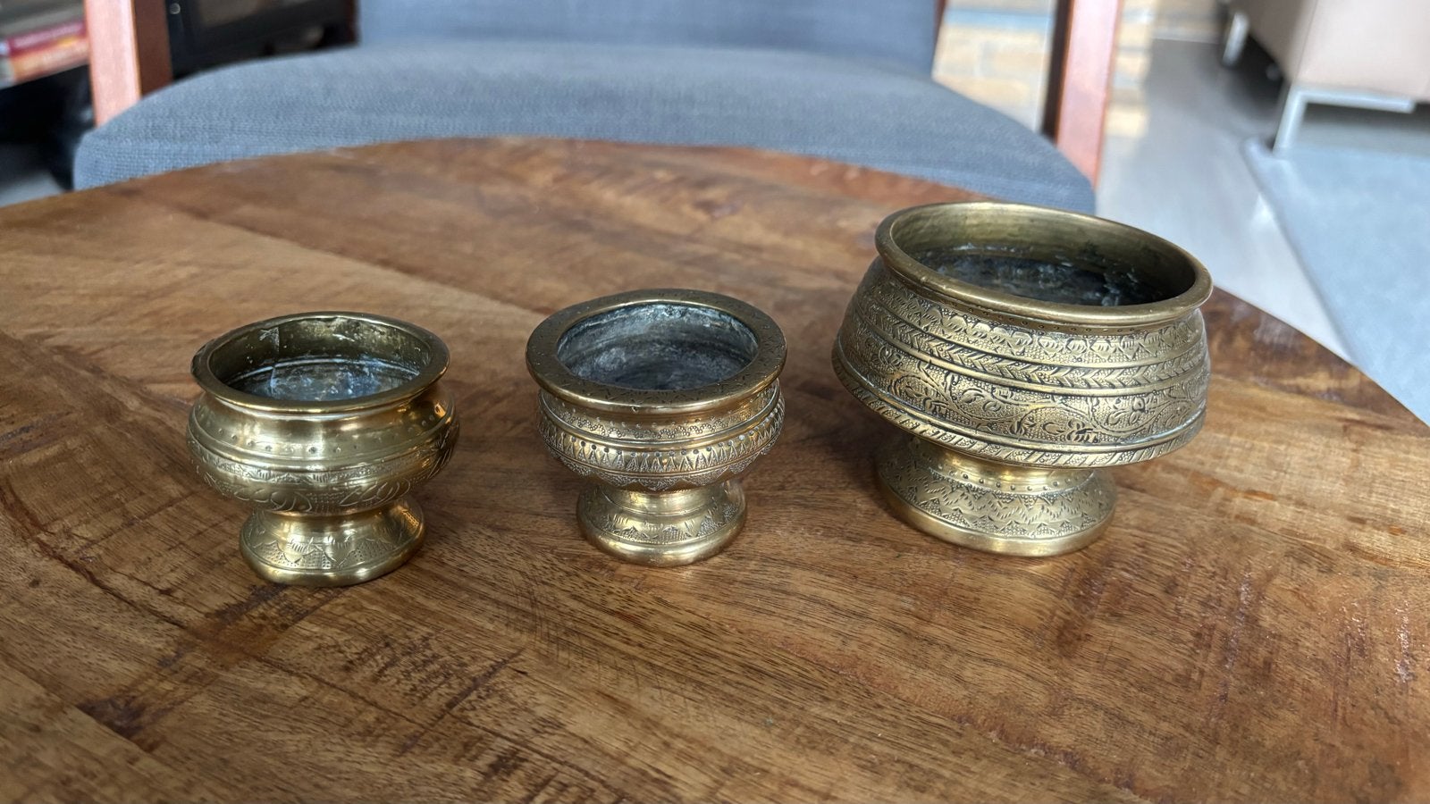 Antieke Indonesische Sirihkommen / Bokors (Set van 3), Ophalen of Verzenden