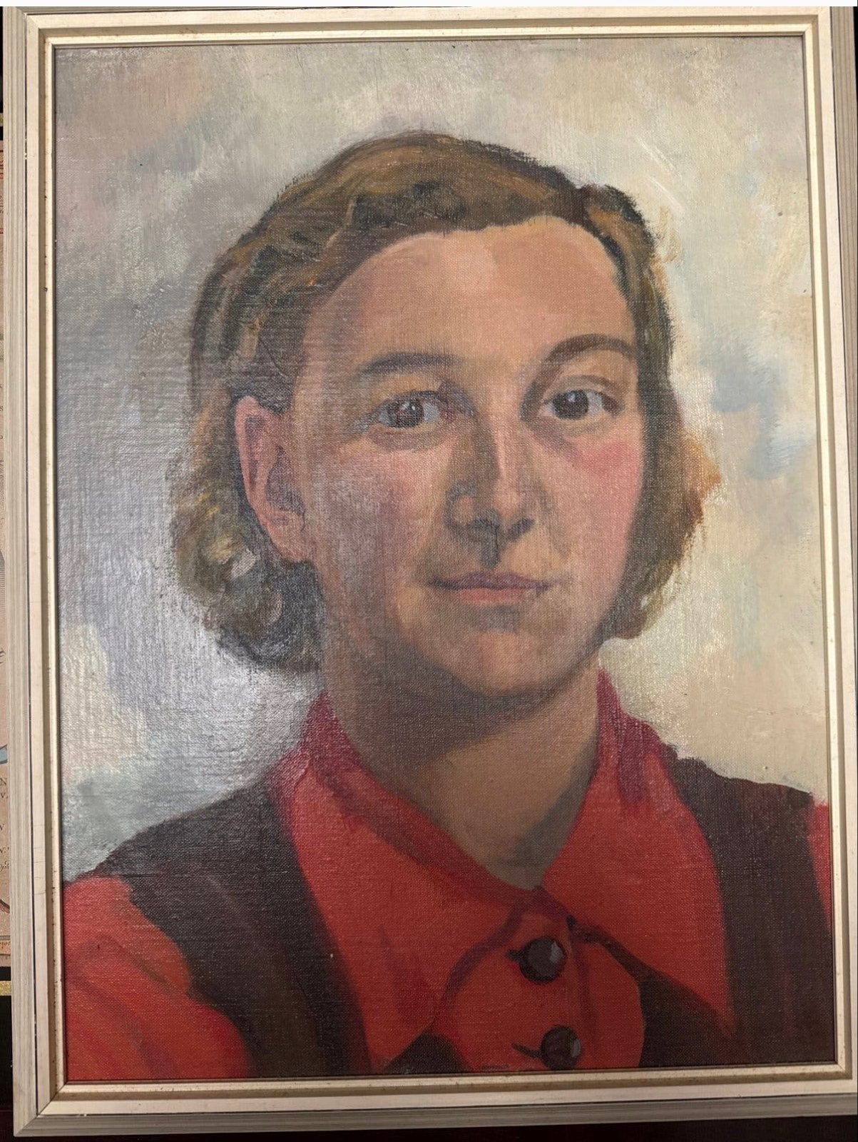 Antiek olieverf portret ingelijst, Doek, Portret of Personen, Ophalen of Verzenden, Olieverf