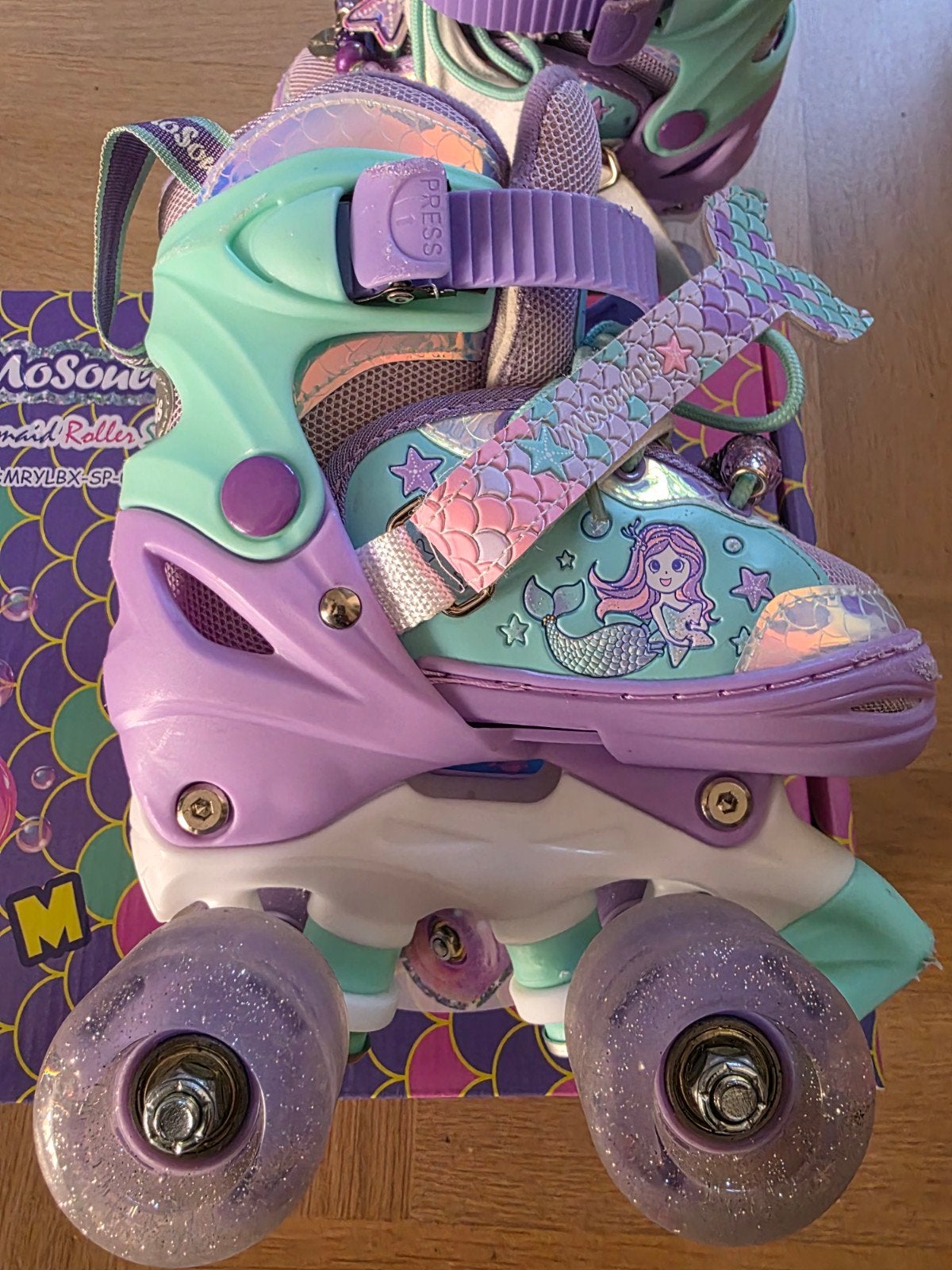 Mosoulais Zeemeermin Roller Skates - Verstelbaar Maat 26-29, Ophalen, Verstelbaar, Zo goed als nieuw, Kinderen
