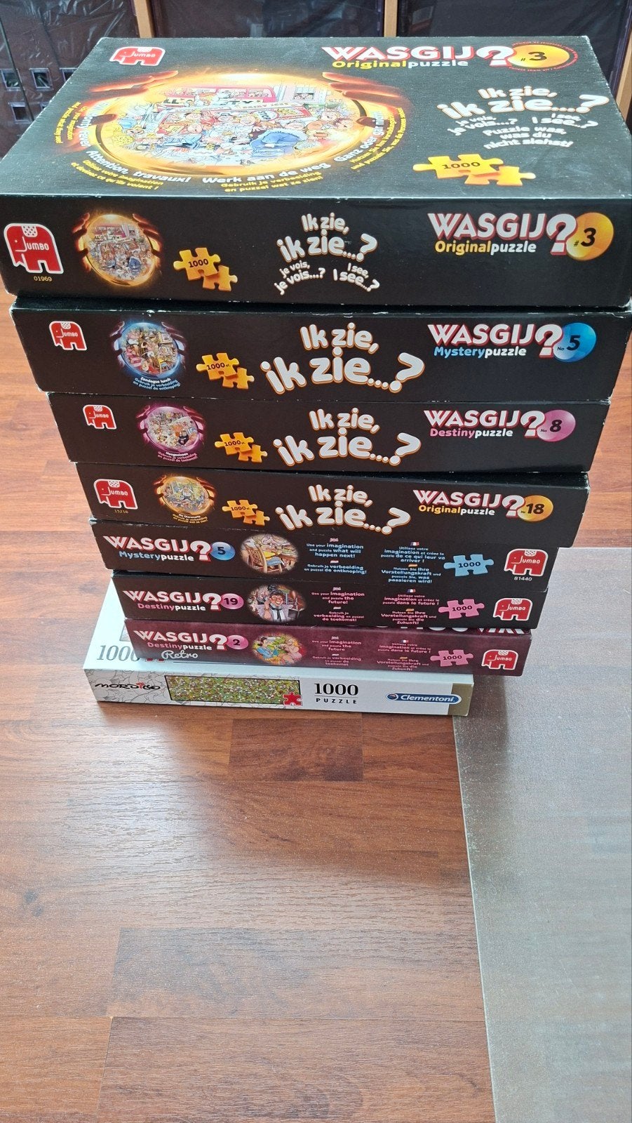 7 puzzels van Wasgij en Mordillo, Ophalen of Verzenden, 500 t/m 1500 stukjes, Gebruikt