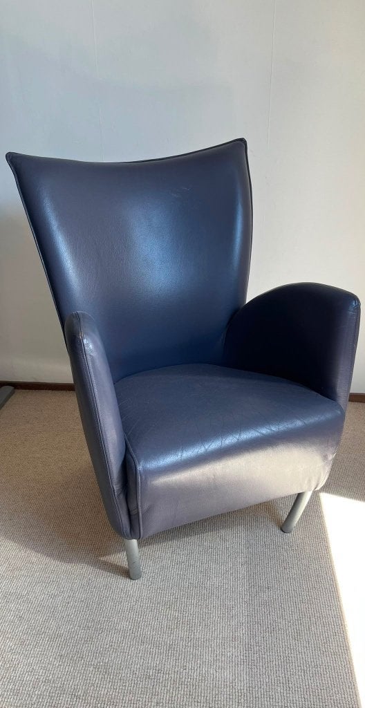 Designstoeltje Leolux, Huis en Inrichting, Stoelen, Ophalen, Blauw, Leer, Zo goed als nieuw