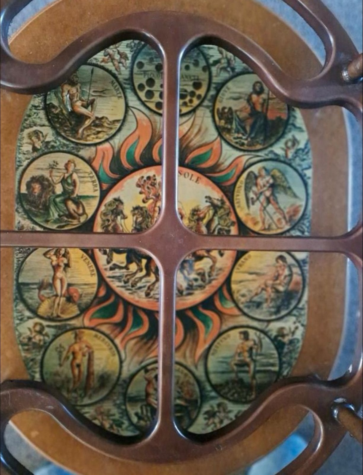 Vintage houten theewagen met astrologische afbeeldingen, Ophalen