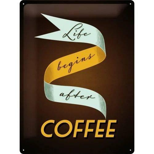 Life begins after coffee koffie relief metalen reclamebord, Info@deconoord.nl, Deco Noord, Nieuw, Ophalen of Verzenden