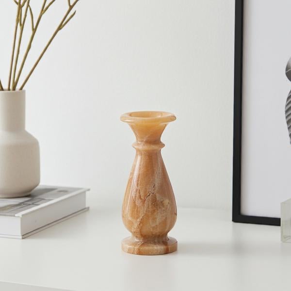 Vintage Onyx Roze Kandelaar of Vaas – Natuursteen Decoratie, Ophalen of Verzenden