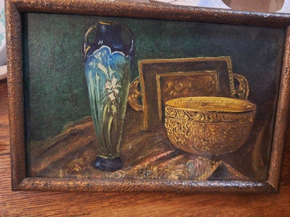 Schilderij Stilleven met Plateel Vaasje door van Esch, Ophalen of Verzenden