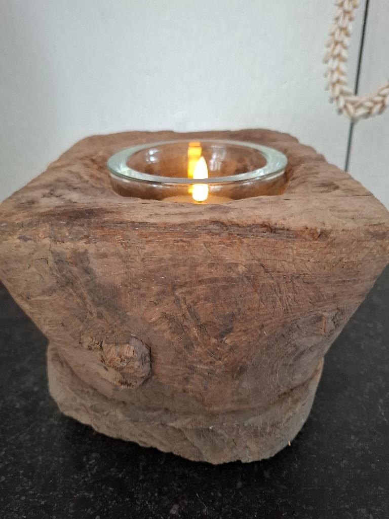 houten poer, kandelaar, Ophalen of Verzenden, Zo goed als nieuw