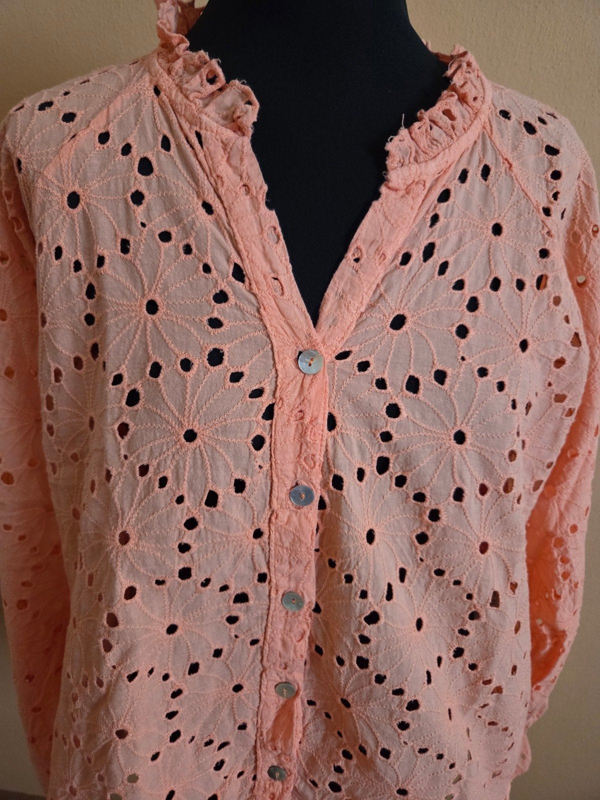 Opengewerkte oranje blouse Cotton Club maat S katoen, Ophalen of Verzenden, Gedragen, Maat 38/40 (M), Oranje