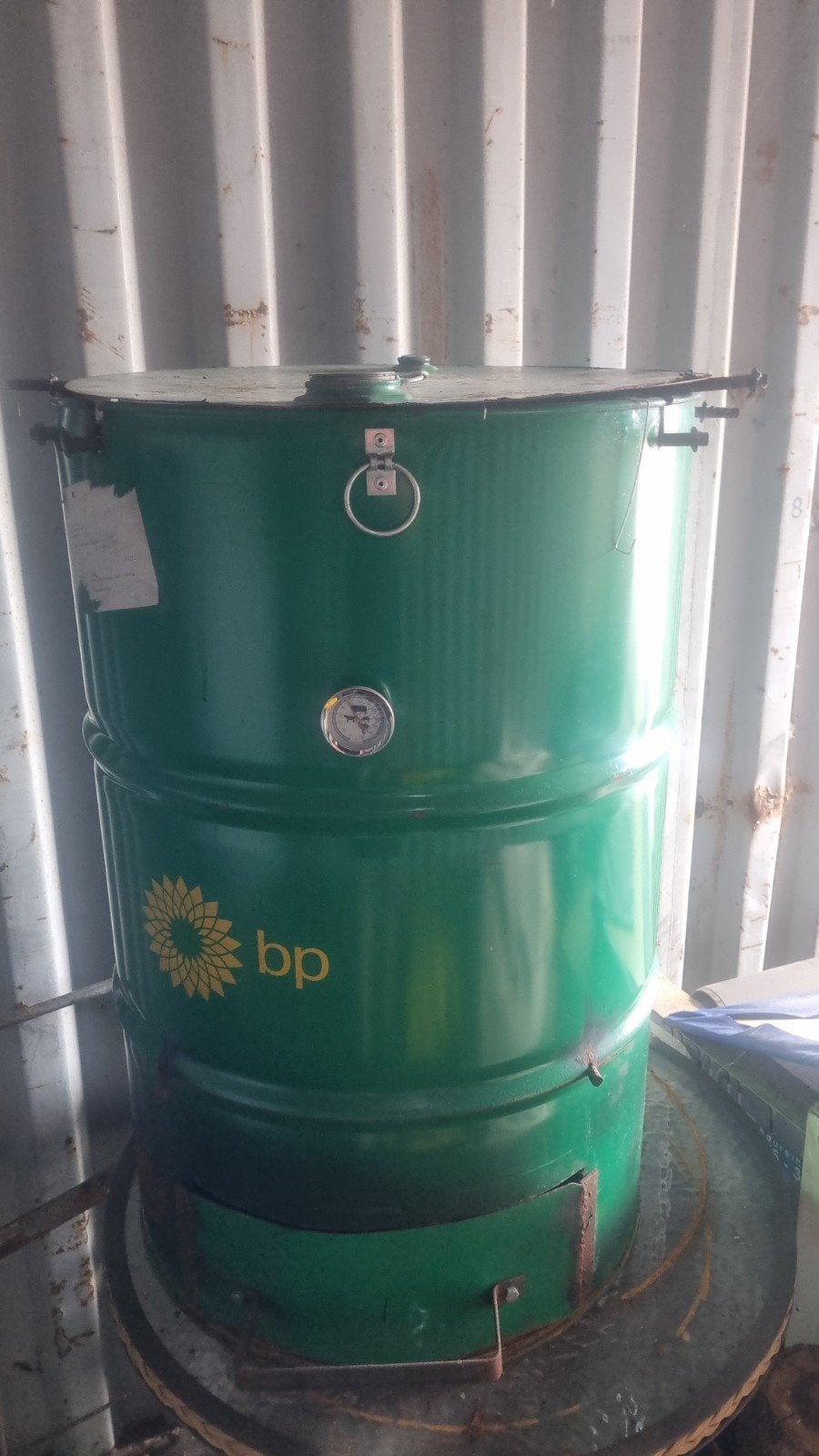 Olievat rookton/ Smoker met Thermometer, Ophalen of Verzenden, Gebruikt, BP (gerecycled)