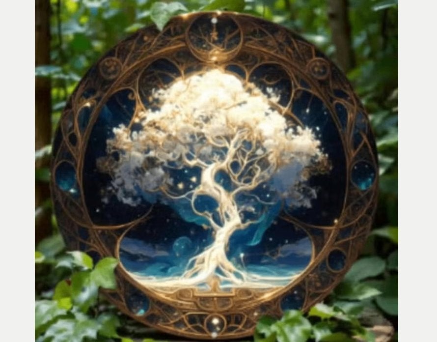 Vintage rond metalen bord Levensboom bij nacht (20cm), Huis en Inrichting, Ophalen of Verzenden, Nieuw
