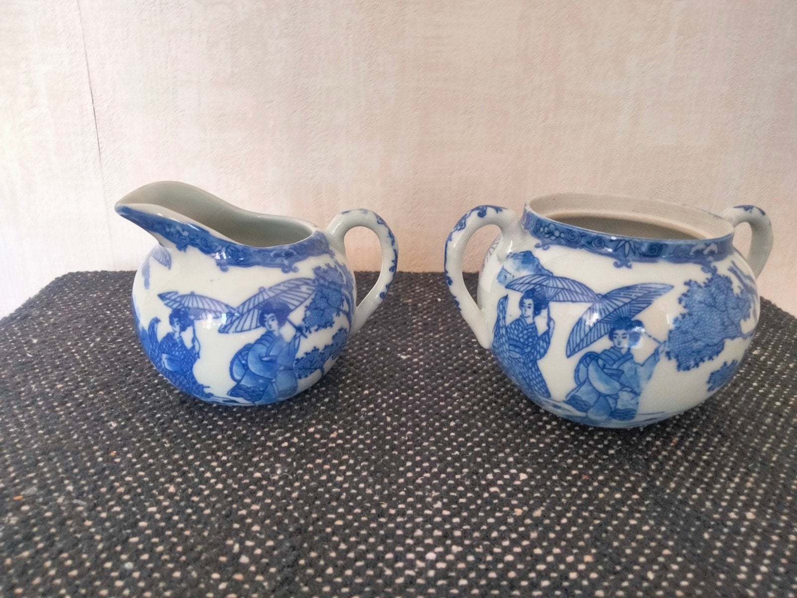 Antieke Chinese Blauw-Witte Porseleinen Melkkan en Suikerpot, Antiek en Kunst, Ophalen of Verzenden