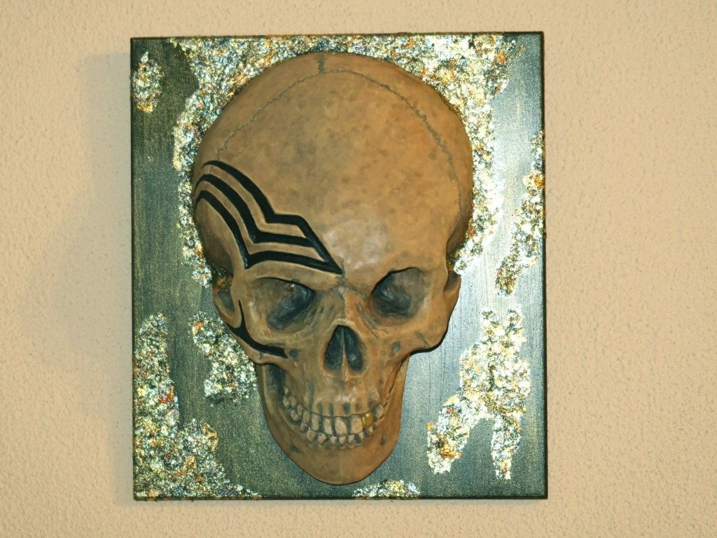 unieke Tattoo deco Schedel op Wandbord, Skull mens Wanddeco, Ophalen of Verzenden, Wanddecoratie, Handgemaakt