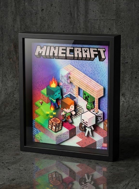 Partij Ingelijste 3D-wanddecoratie met Minecraft afbeelding, NHP International, Overige merken, Nieuw, Ophalen of Verzenden