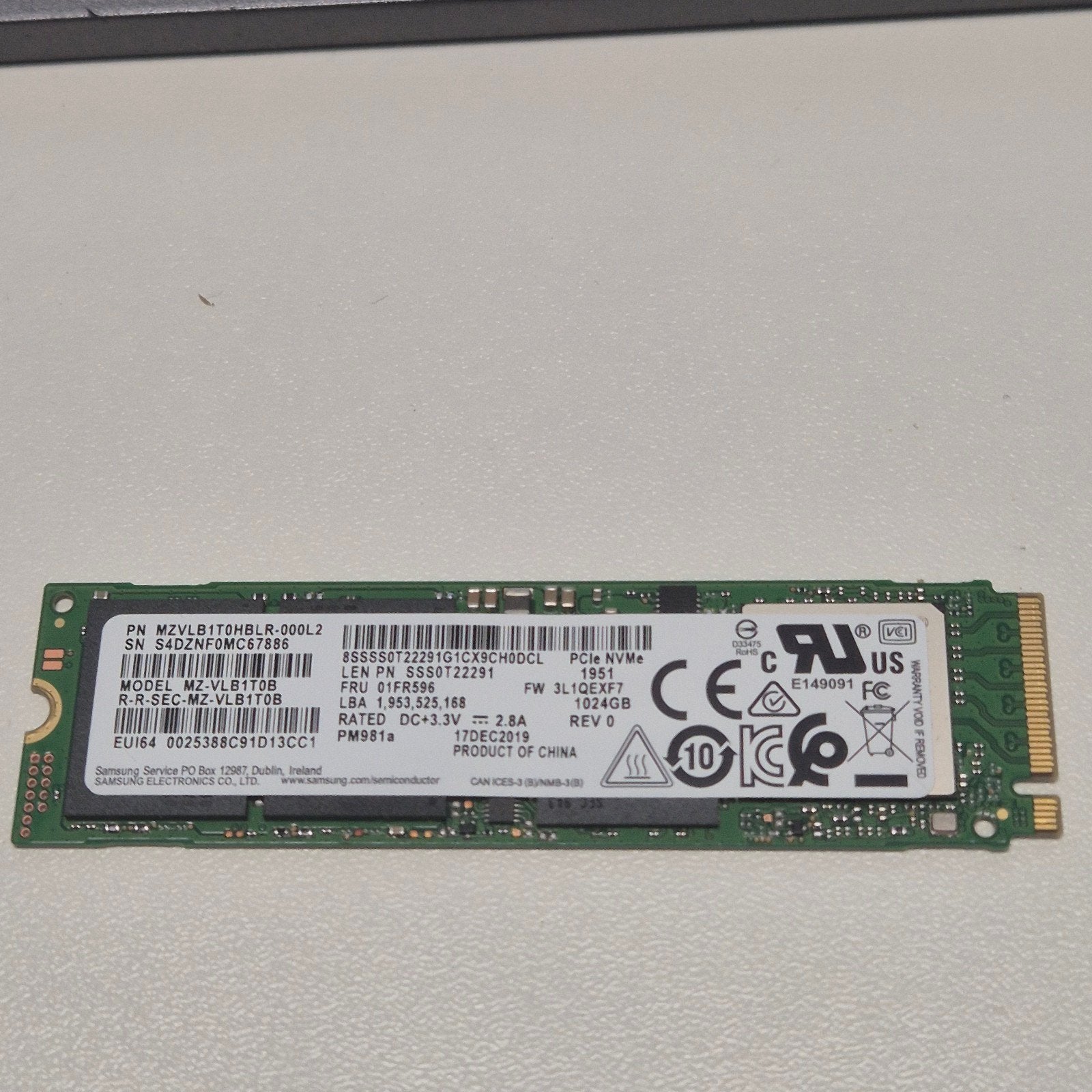 Samsung PM981a 1TB Nvme SSD 2280, Intern, Gebruikt, Verzenden, SSD