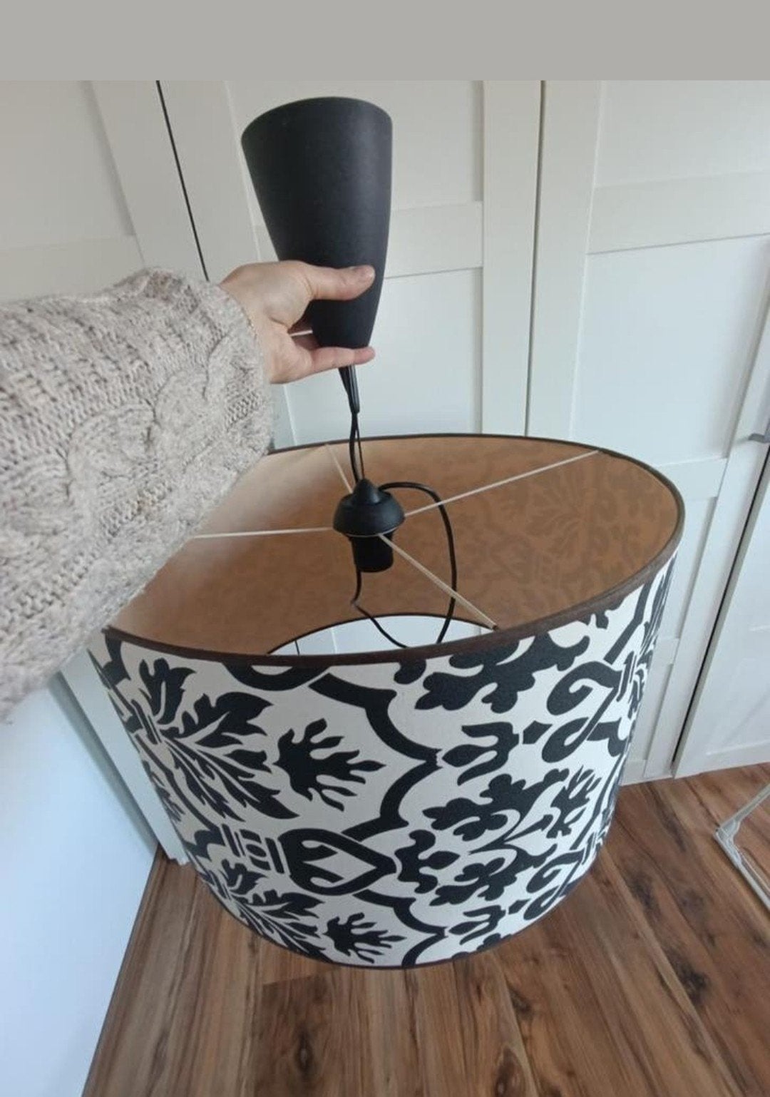 Hanglamp met zwart-wit patroon, Ophalen, Wit, Hanglamp