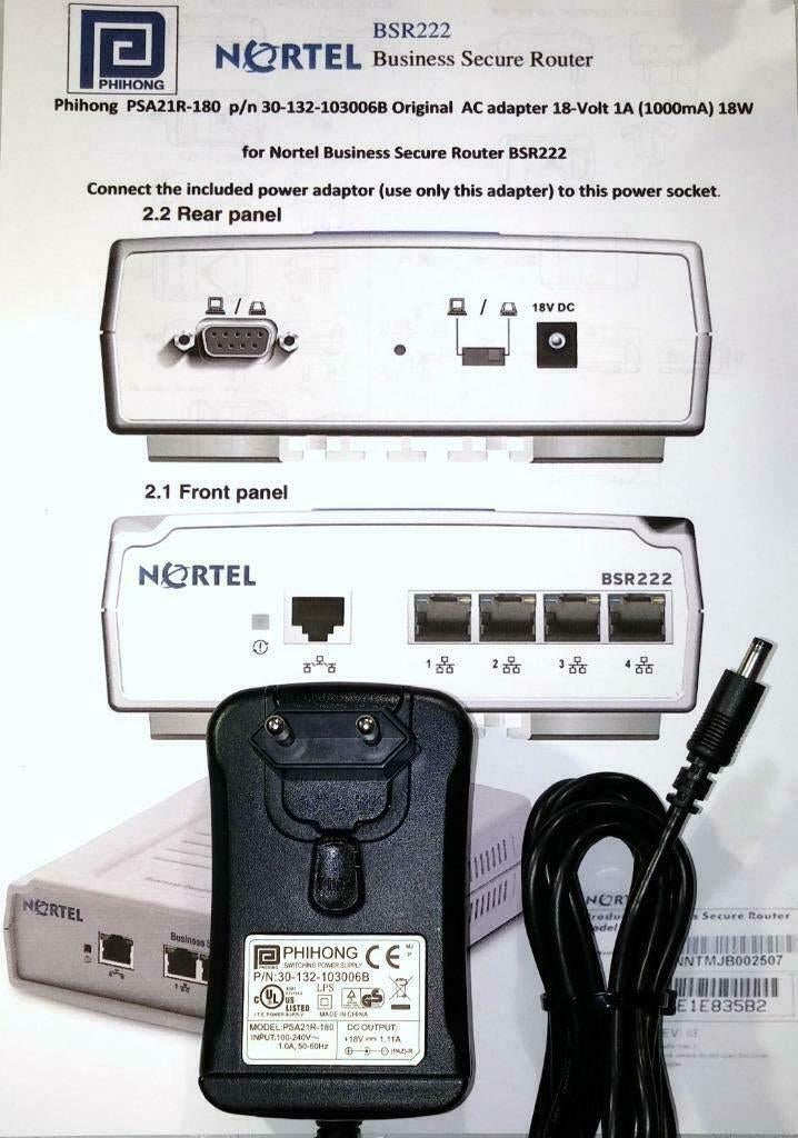 PHIHONG PSA21R-180 Adapter 18V 1.1A Oplader Nortel BSR 222, Ophalen of Verzenden, Zo goed als nieuw